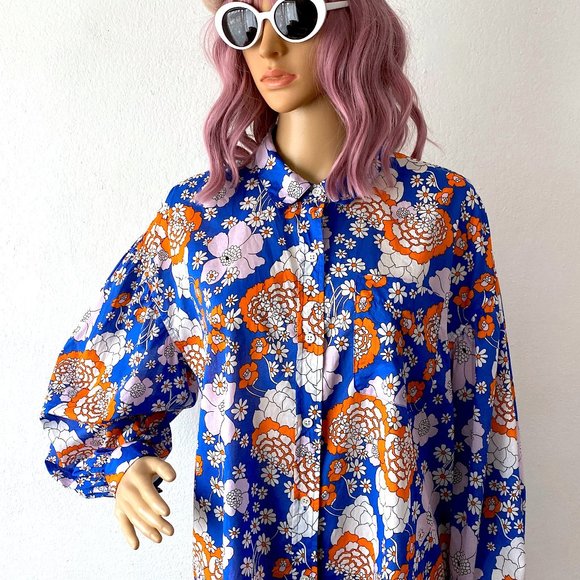 Floral Blouse Retro Blouse Flower Print Top RAILS Colorful Top Groovy Blouse SML - Picture 2 of 12
